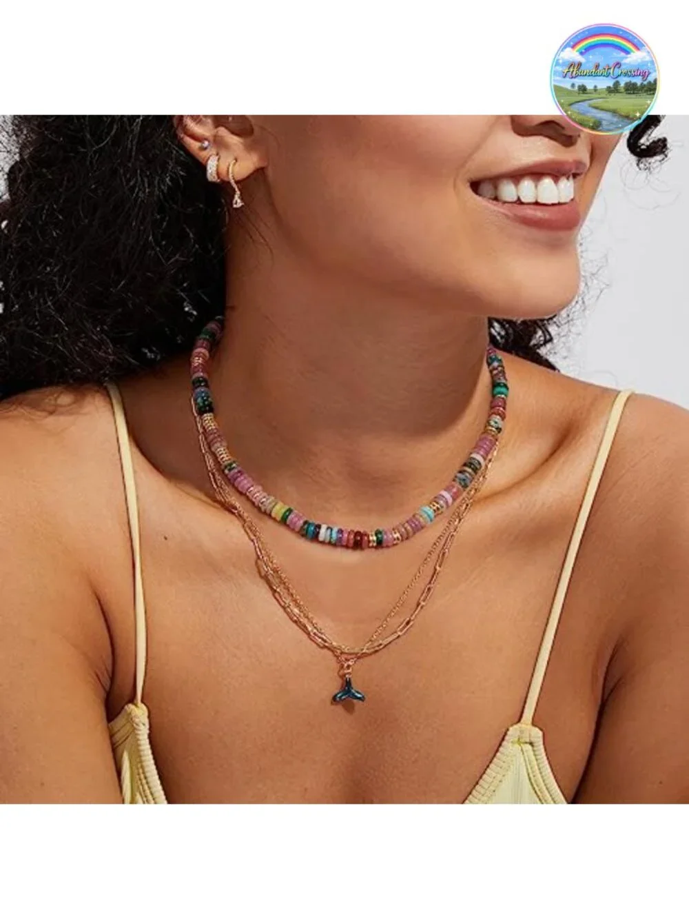 Handmade Natural Stone Beaded Choker Necklace 14K Gold Plated Boho Summer
